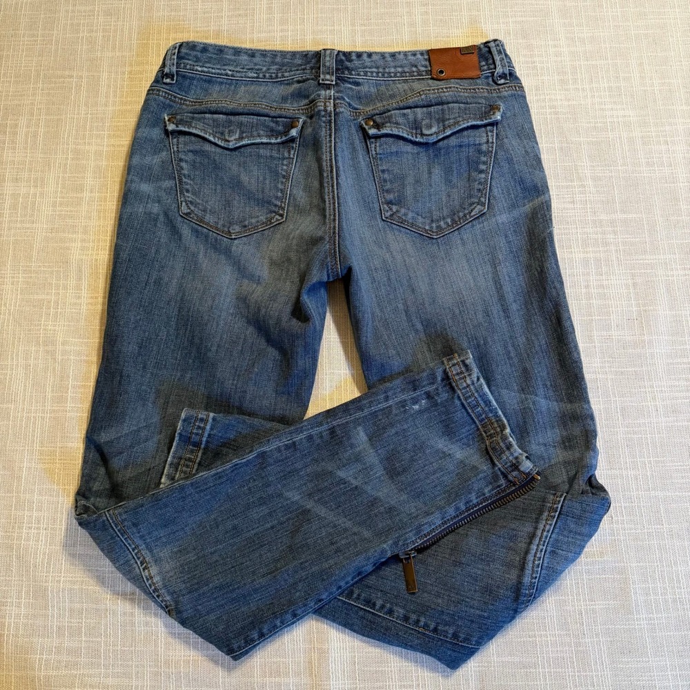 Armani Exchange Womens Moto Skinny Jeans Blue Medium Wash Ribbed Knee Size 8